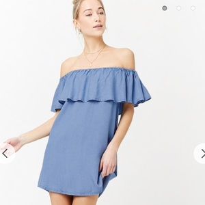 Chambray off the shoulder denim dress